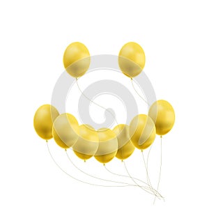 Vector Smiley Face Meda of Bright Yellow Balloons, Funny Background, Creative Happiness Icon Isolated.