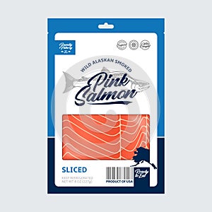 Vector smoked pink salmon packaging design concept