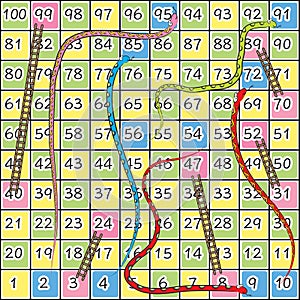 Vector Snake chess numbers 1 to 100 design set background