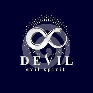 Vector snake symbol created in the shape of limitless. Evil spirit black graphic vector emblem