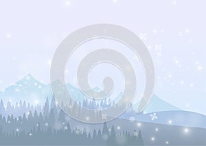 Vector : Snow forest with snowflake on ice background