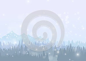 Vector : Snow forest with snowflake on ice background
