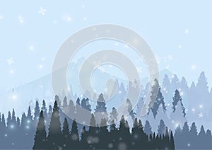 Vector : Snow forest with snowflake on ice background