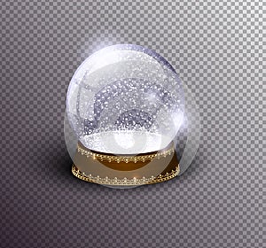 Vector snow globe empty template isolated on transparent background. Christmas magic ball. Glass ball dome, wooden stand