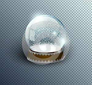 Vector snow globe empty template isolated on transparent background. Christmas magic ball. Glass ball dome, wooden stand