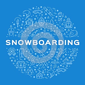 Vector Snowboarding Icon, Snowboard Winter Collection. Sport line art infographics