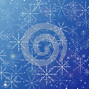 Vector snowflakes and glare on blue gradient - christmas background