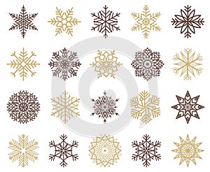 Vector snowflakes set. Snow icon silhouettes. Design elements for Christmas, winter prints, seasonal greetings.