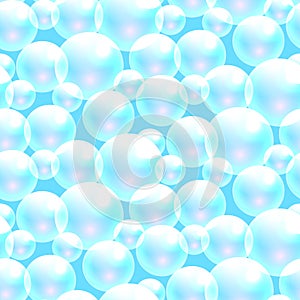 Vector soap bubbles blue seamless pattern.