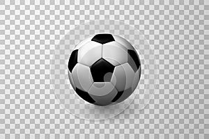 Vector soccer ball isolated on transparent background. Realistic illustration of football ball in black and white design