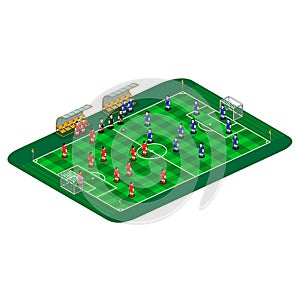 Vector soccer or football field illustration with abstract team