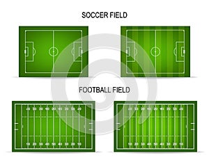 Vector soccer and football fields set