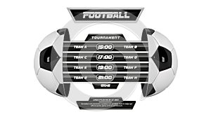 Vector of soccer league with team competition and scoreboard isolated on white background. Football White Banner With 3d