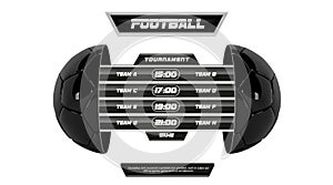 Vector of soccer league with team competition and scoreboard isolated on white background. Football White Banner With 3d