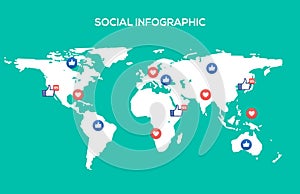 Vector social media map internet community. Business people world network