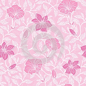 Vector soft pink lineart blossoms seamless pattern