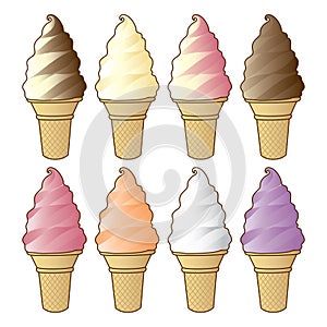 Vector Soft Serve Ice Cream Cone Varieties