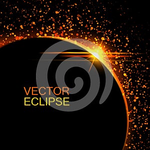 Vector solar eclipse.Sun eclipse in space background.Abstract sun after the moon. Vector eclipse backdrop.Cosmic background.