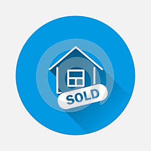Vector Sold house icon on blue background. Flat image Business i