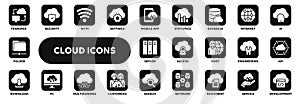 Vector solid icons of cloud computing technology