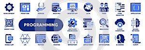 Vector solid icons of programming and coding