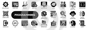 Vector solid icons of programming and coding