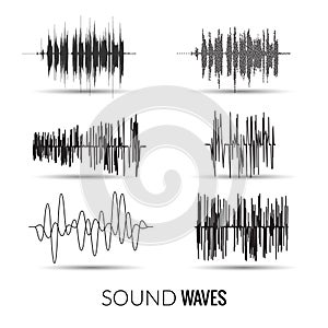 Vector sound waves set. Audio equalizer technology, music pulse. Vector illustration