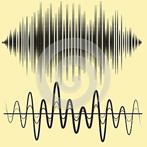 Vector sound waves set. Audio equalizer technology, pulse musical. Vector illustration of music pattern and texture