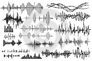 Vector sound waves set. Audio Player. Audio equalizer technology, pulse musical. Vector illustration