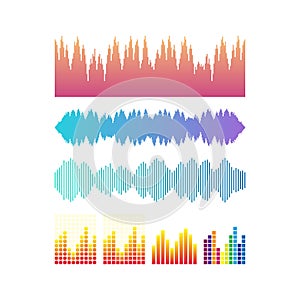 Vector sound waves set. Music colorful elements for your design on black background. Vector illustration.
