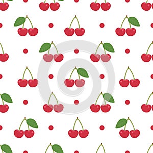 Vector sour cherrie seamless pattern isolated on white background. Cute hand-drawn two sour cherries.