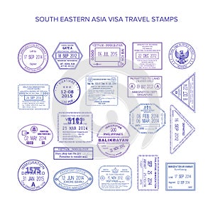 Vector south eastern asia common travel visa stamps set photo