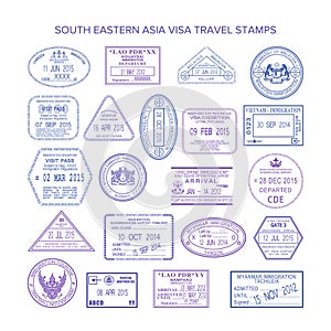 Vector south eastern asia travel visa stamps set photo