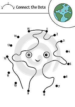 Vector space dot-to-dot and color activity with cute planet Earth. Astronomy connect the dots game for children. Funny math