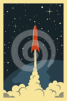 Vector Space Poster. Stylized under the Old Soviet Space Propaganda