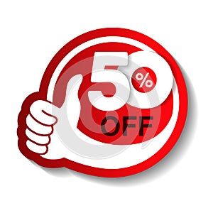 Vector special sale offer. Red tag with best choice. Discount offer price label with hand gesture. Sticker of 50 off.