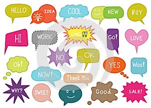 Vector speech bubble colorful set, clouds, balloons, hand-drawn