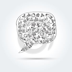 Vector speech bubble with hand drawn diagram icons