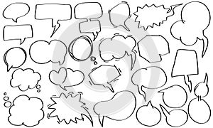 Vector Speech Bubbles doodle style. Freehand Speech Bubbles with empty space for message