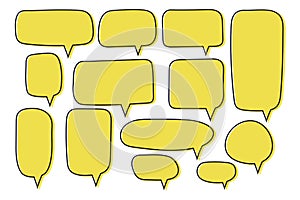 Vector speech bubbles set. Hand drawn speech bubbles set, doodle style, Blank empty vector speech bubbles. Cartoon balloon.