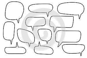 Vector speech bubbles set. Hand drawn speech bubbles set, doodle style, Blank empty vector speech bubbles. Cartoon outline balloon