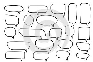 Vector speech bubbles set. Hand drawn speech bubbles set, doodle style, Blank empty vector speech bubbles. Cartoon outline balloon