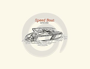 Vector speed boat, hand draw vector.