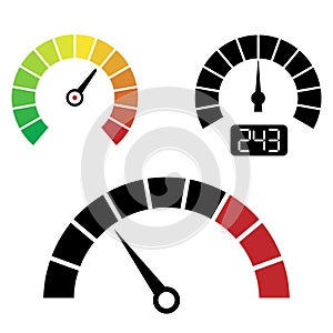 Vector speedometers on white background. Isolated vector icons