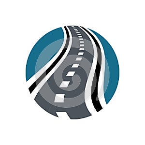 Vector speedway logo combination. Highway and curved road symbol.