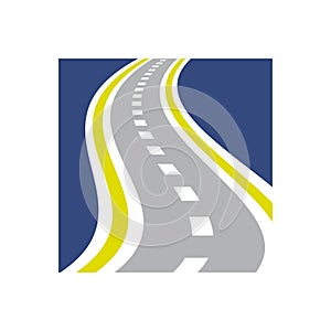 Vector speedway logo combination. Highway and curved road symbol.