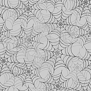 Vector spider web seamless pattern on the gray background. Halloween design