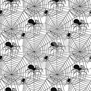 Vector spider web silhouette spooky spiders seamless pattern background halloween cobweb decoration fear spooky net.