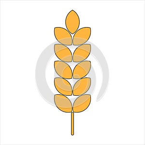 Vector Spikelet isolated on white background. Spica plant. Wheat, rice, rye ear, symbol of farming, bread, harvest