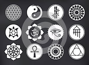 Vector Spiritual Icons Set on Blackboard